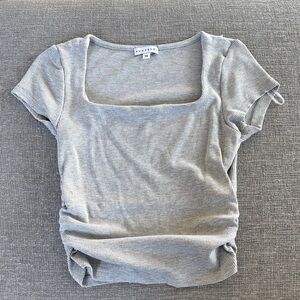 City Beach Brand Gray Ribbed Square Neck Short Sleeve Tee
